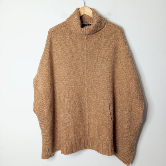 J. Crew Relaxed Turtleneck Poncho M/L Oversized Camel Sweater Alpaca Merino Wool - Picture 4 of 15
